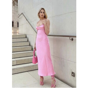 Zara Pink Satin Effect Cut Out Dress Size XS Spaghetti Strap Sleeveless